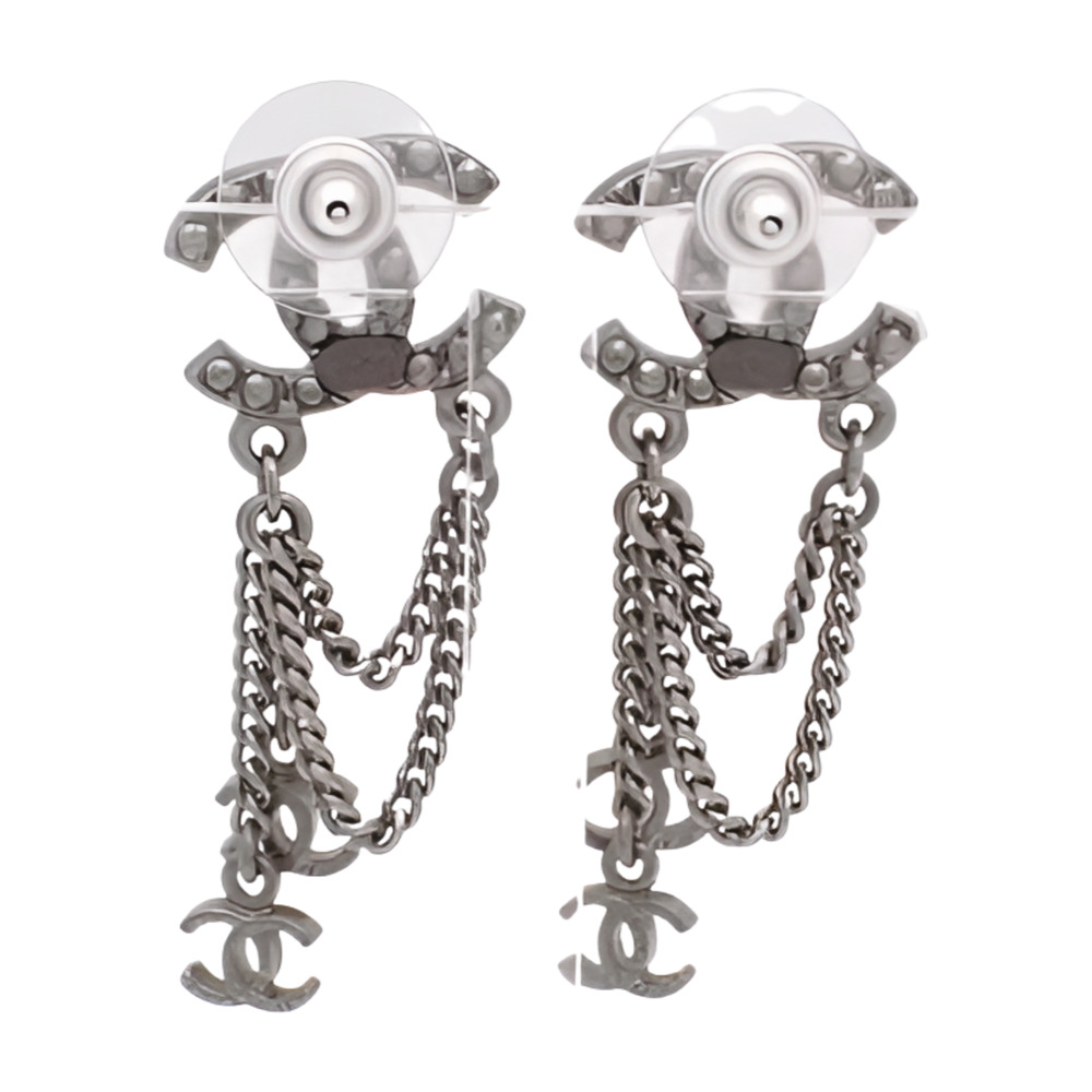 Chanel CoCO Mark Rhinestone Pearl Earrings -  Silver - Picture 2 of 4